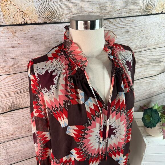 NWT Ann Taylor LOFT Bohemian Blouse Top Women's Size XS Red Ruffle0 - Picture 3 of 6